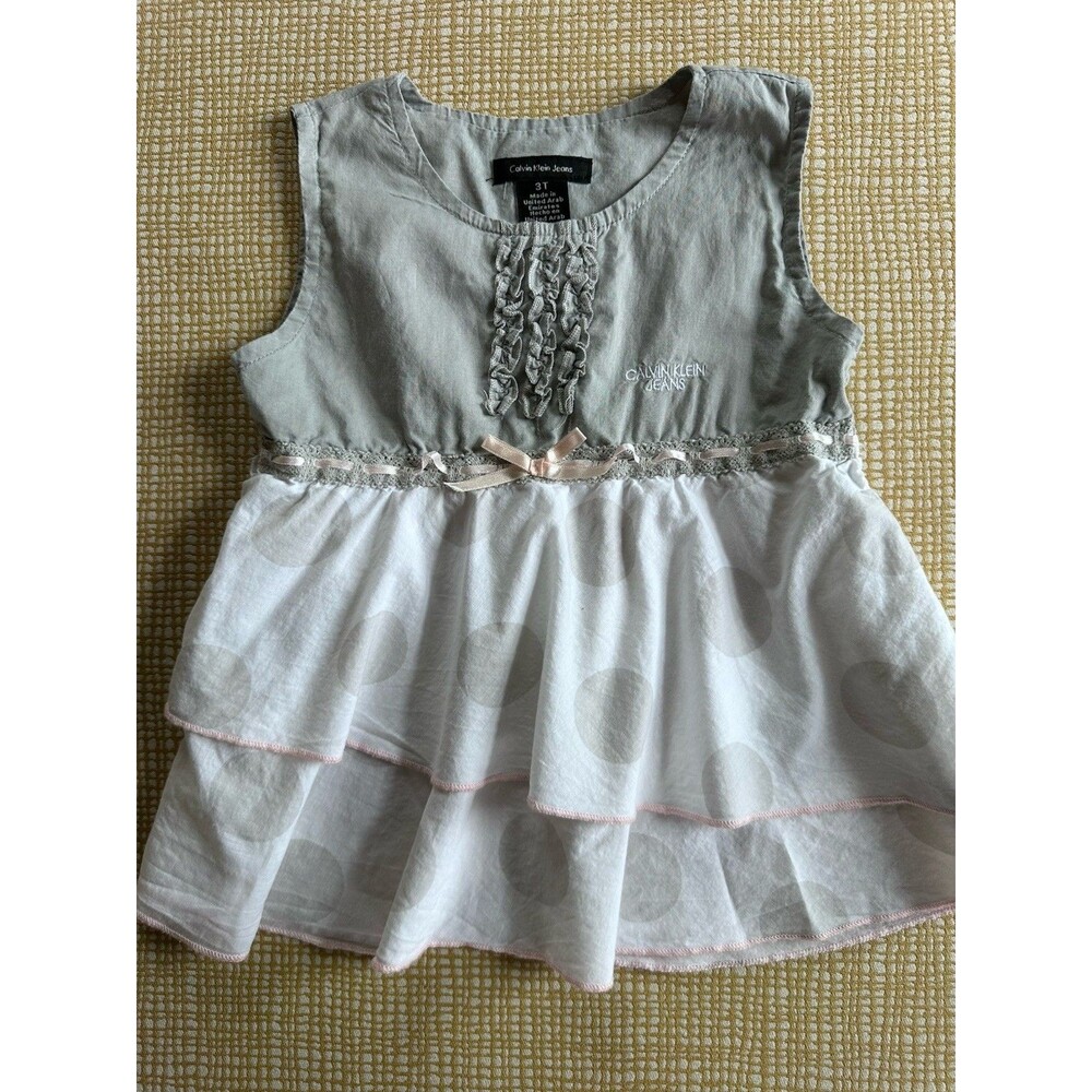 Calvin Klein Jeans Girls Fit & Flare Polka Dot Tunic Gray White 3T Cotton